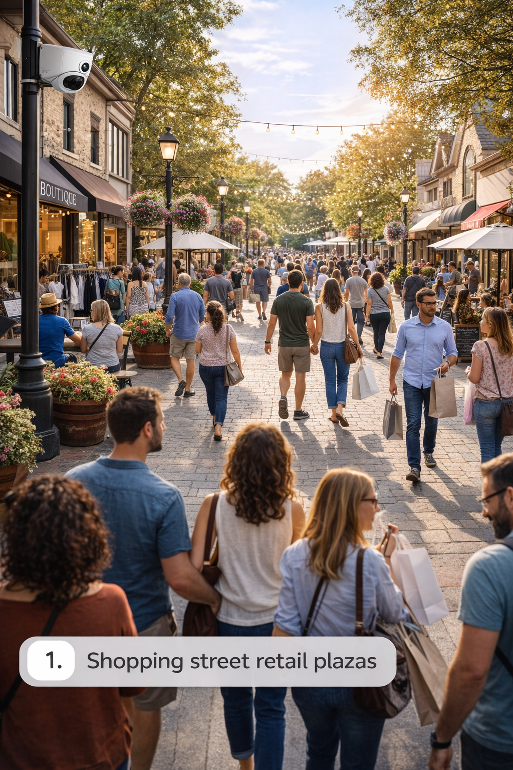 Outdoor people counting on a shopping street with retail storefronts