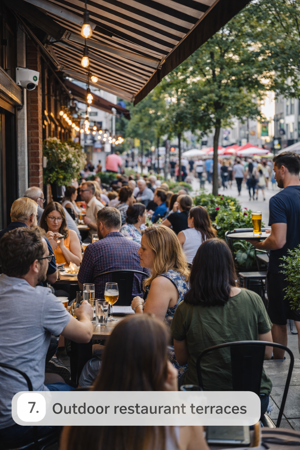 Outdoor restaurant terrace with people counting for seating and staffing