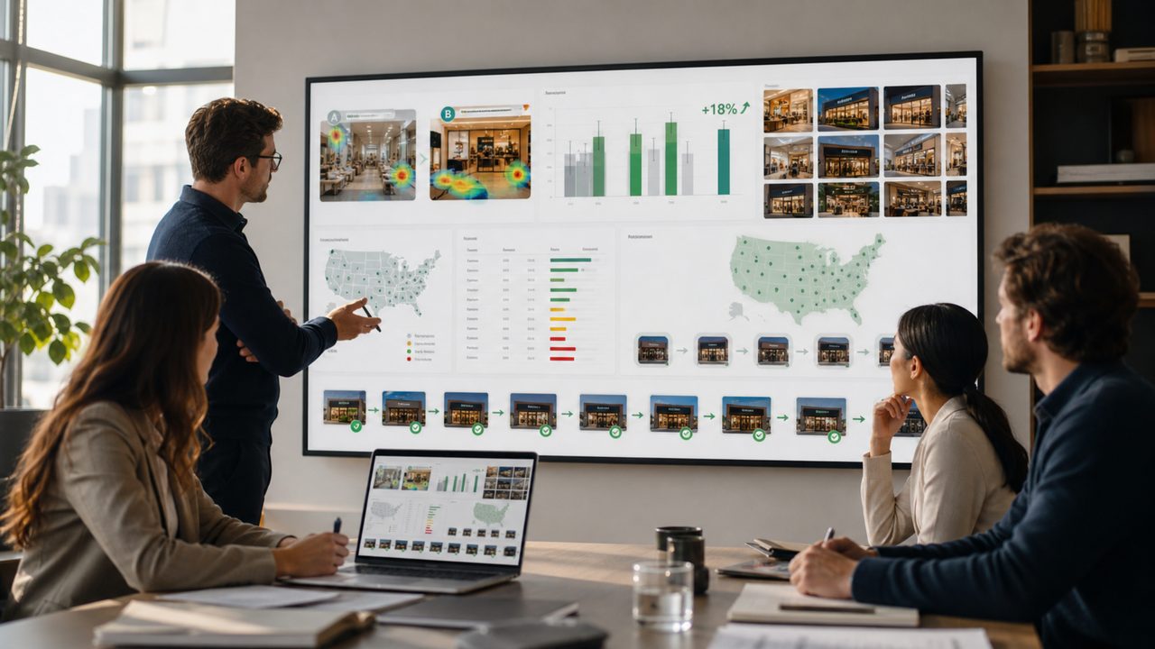 Retail dashboard showing a winning storefront concept rolled out across stores