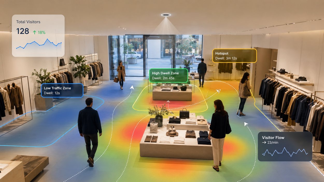 Nano Prime heatmap and visitor flow analytics in a modern retail store