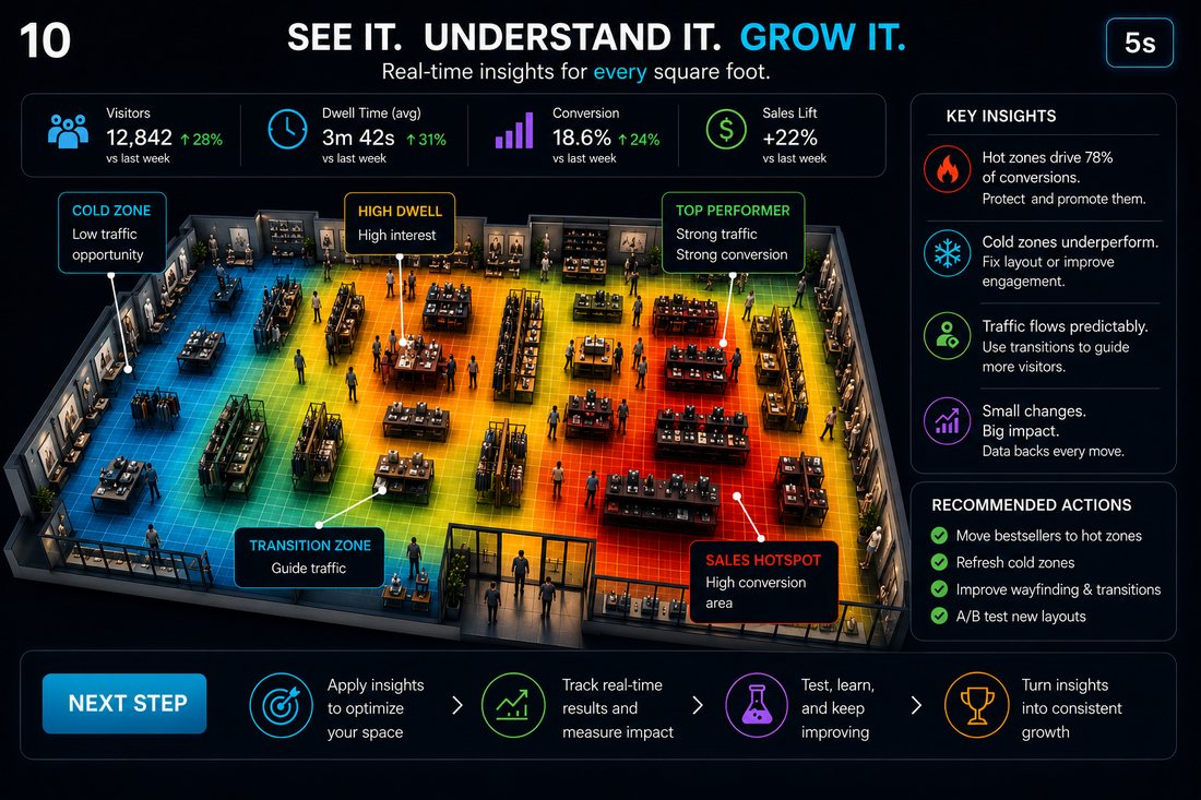 Nano Prime dashboard showing store zones, KPIs, and recommended actions