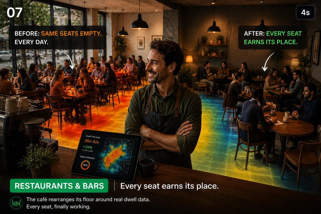 Restaurant heatmap showing seating utilization before and after layout optimization