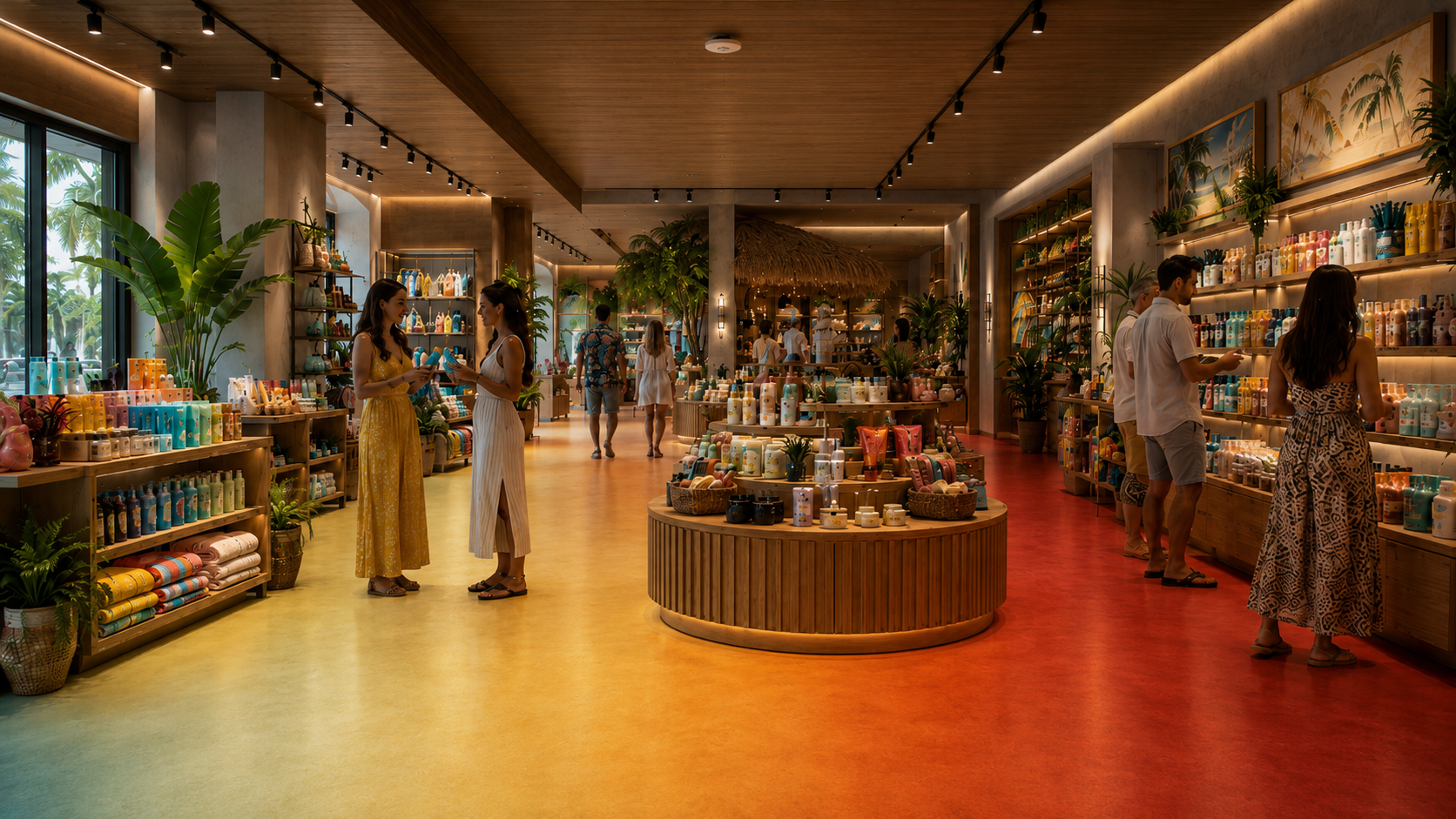 Shoppers actively browsing and engaging around retail product displays