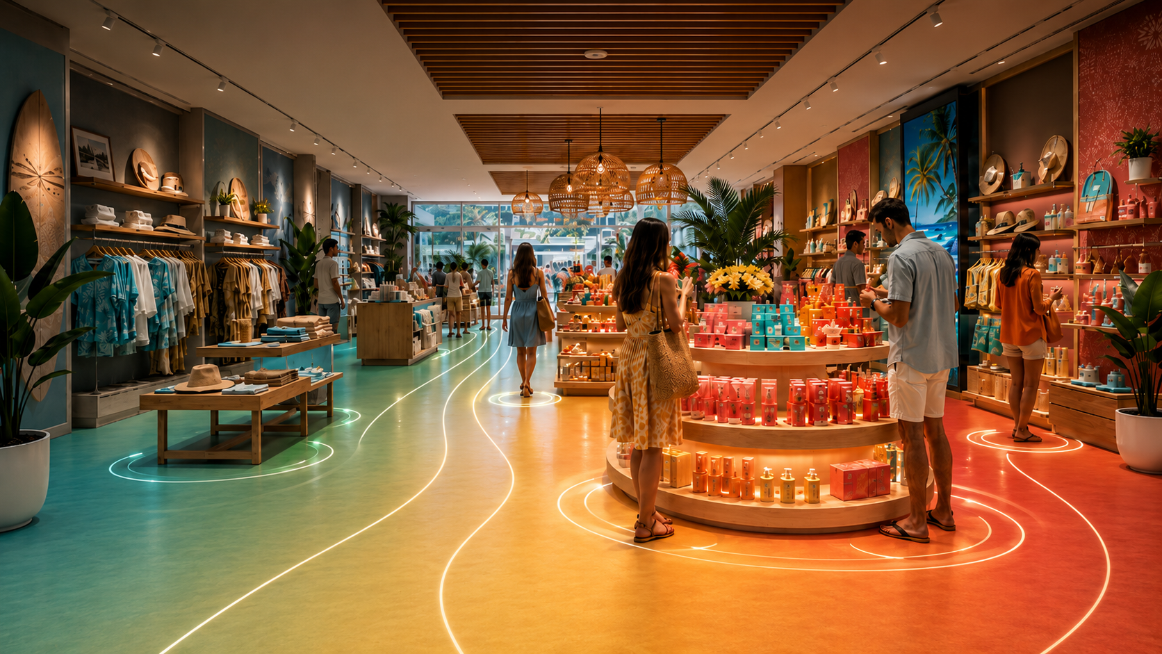 Anonymous visitor path tracking showing shopper movement lines in a store