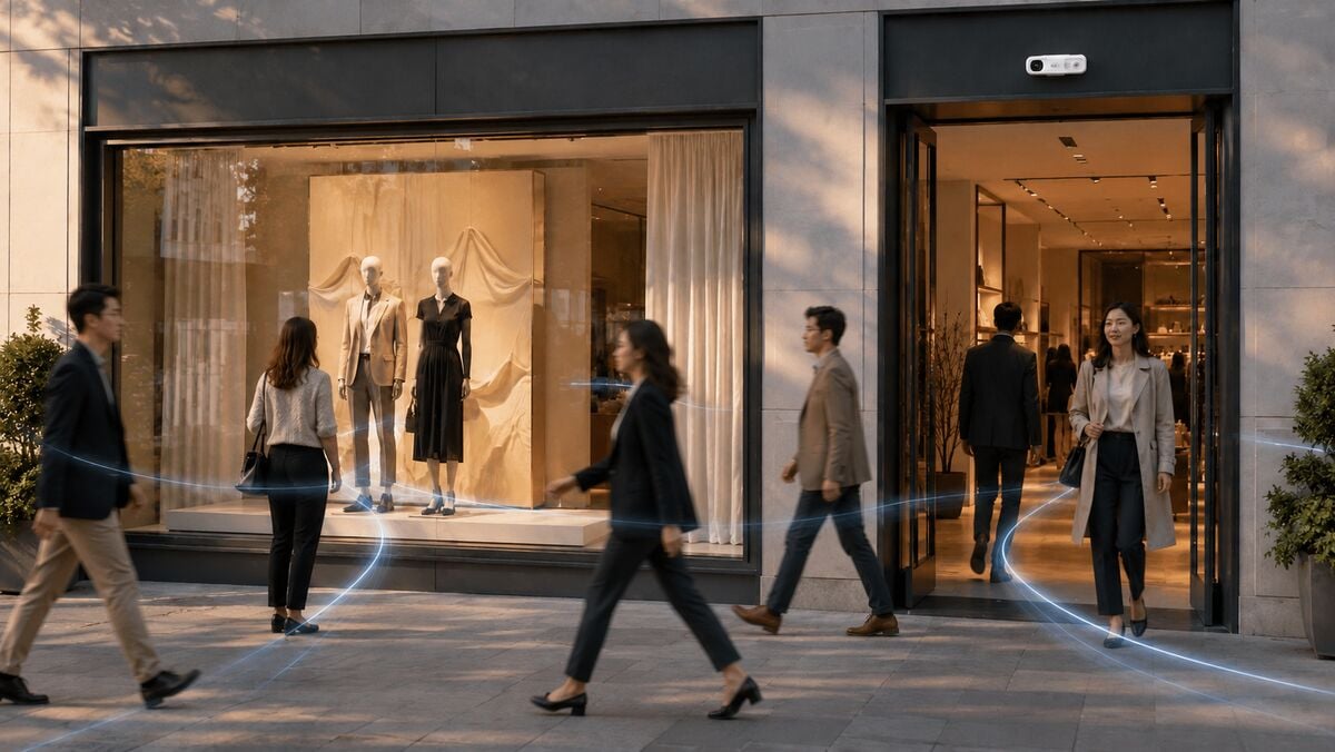Pedestrians passing a retail window display measured for attention and entries